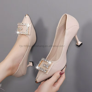 Stiletto <b>Heel</b> Pumps Women's Mid <b>Heel</b> New Comfort Shallow Mouth Pointed Toe Leather High <b>Heels</b> for Women - Product Image 1