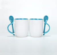 Tasse à café vierge Sublimation 11oz, en céramique deux tons avec cuillère, haute qualité