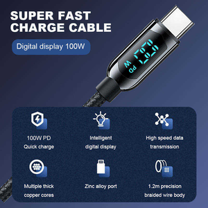 <span class=keywords><strong>Cavo</strong></span> USB C a C da 100W con Display Digitale, Ricarica Rapida 5A, Guscio in Zinco per <span class=keywords><strong>Caricabatterie</strong></span> <span class=keywords><strong>iPhone</strong></span> - Vendita all'Ingrosso - Product Image 5
