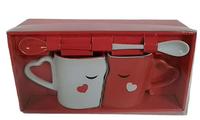 Lot de 2 Tasses à Café Créatives Doubles Grandes avec Cuillères pour Couples, Tasses en Céramique pour Lait, Eau, Thé