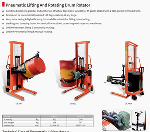 방폭 55 갤런 스틸 드럼 회전기 공압 드럼 리프터 200L 플라스틱 림 드럼 180 도 회전 300kg 용량 - Product Image 2
