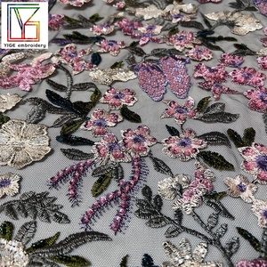 Luxury French <strong>Pink</strong> <strong>3d</strong> Heavy Beaded <strong>Lace</strong> Sequins African Bridal Evening <strong>Net</strong> <strong>Lace</strong> Bridal Tulle Embroidery <strong>Lace</strong> Fabric - Product Image 6