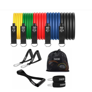 Venta al por mayor logotipo personalizado grueso Yoga elástico gimnasio Fitness ejercicio entrenamiento látex 123 deportes 1 Uds banda de resistencia conjunto 11 piezas entrenamiento - Product Image 2