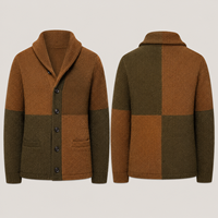 Cardigan en tricot décontracté pour homme, col châle, boutons sur le devant, poches à rabat, couleurs contrastées, pour l'automne et l'hiver