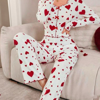 Piyama Set Wanita Model Sweetheart-Strap Gaya Eropa Amerika Terlaris, Bahan Bernapas, Lengan Panjang dan Celana