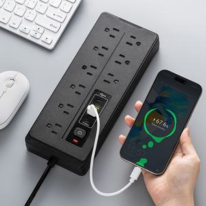 Prise multiple multifonctionnelle avec cordon <span class=keywords><strong>de</strong></span> 2 mètres, 9 prises électriques, 2 ports USB-A, 2 ports USB Type-C, spécifications américaines - Product Image 2
