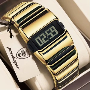 Montre sport numérique LED pour homme, étanche, avec boîtier carré en alliage E126 et bracelet en acier inoxydable - Product Image 1