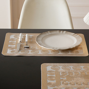 Nordic Minimalist PVC Placemat Gold Round <b>Waterproof</b> Oil Resistant Party Home Use Heat Insulation <b>Mat</b> - Product Image 3