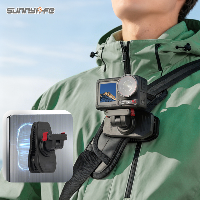 Sunnylife Magnetic Quick-Release Backpack Clip Action Camera Clamp Vertical-Horizontal Mount for Osmo 360/Action 5 Pro/4/3/2