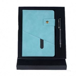 Options de personnalisation pour le branding : Ensemble de carnets à couverture rigide en similicuir avec aimant pour réfrigérateur, motif feuille verte, et stylo inclus - Product Image 4
