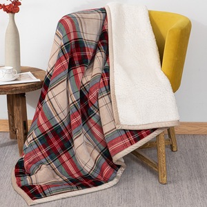 Sherpa <strong>Plaid</strong> Fleece Throw Blanket Double-Sided Super Soft Luxurious <strong>Bedding</strong> Blanket 50*60 Inches Green Red - Product Image 4