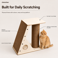 Griffoir pour chat en bois avec plateforme supérieure, structure en contreplaqué massif, colonne de griffage verticale pour chats d'intérieur