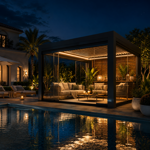 Pergola motorisée extérieure en alliage d'aluminium avec stores orientables, auvent motorisé, pour cour, jardin, véranda, villa moderne, grand pavillon, gris - Product Image 5