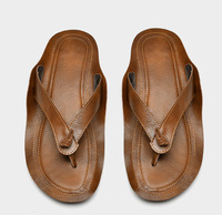 Sandales tongs en cuir pour hommes avec soutien de la voûte plantaire, confortables et amortissantes, pour la marche, à enfiler, intérieur/extérieur