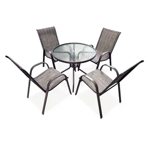 Conjunto de comedor moderno y plegable para jardín, Juego de 4 asientos, muebles de Patio personalizados para exteriores, conjunto de cafetería cómodo, color gris