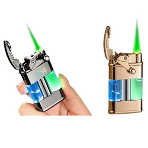 2023 New Products Windproof Plastic Zinc Alloy Refillable Jet Flame Cigar Lighter Pocket Compact Lighter