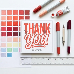 Biglietti di ringraziamento tipografici editoriali personalizzati con logo, colore rosso corallo, moderni, OEM ODM, biglietti di auguri aziendali all'ingrosso - Product Image 5
