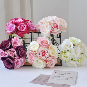 Ramo de Rosas Artificiales de Seda, 7 Tallos, Atado a Mano, Flores para Boda, Color Morado, Rojo, Blanco, Rosa, Champán - Product Image 2