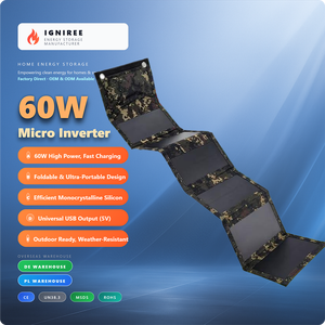 Stock US, livraison rapide : Panneau solaire monocristallin portable et pliable 60W avec sortie USB pour la recharge de batteries d'urgence en extérieur - Product Image 1