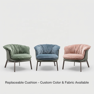 Fauteuil d'appoint moderne de luxe en velours et cuir, avec structure en fer et pieds thermolaqués, coussin remplaçable, couleur personnalisable, pour salon - Product Image 3