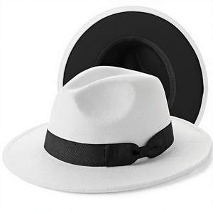 Sombrero Fedora de Lana Blanca con Cinta Negra, Ala Ancha, Estilo Formal Unisex para Primavera/Verano, Uso Casual - Product Image 1
