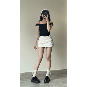 Blusa de Mujer con Hombros Descubiertos y Volantes MISOUL, Estilo Coreano, Ecológica, de Algodón Jersey Comprimido, Corte Ajustado con Busto Fruncido - Product Image 6