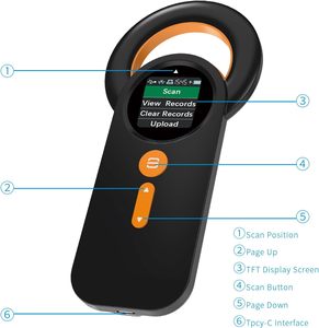 เครื่องสแกนไมโครชิปสัตว์เลี้ยงแบบบลูทูธ ISO11784เครื่องอ่าน RFID/85/FDX-B/EMID 240บันทึกข้อมูลอัปโหลดไปยังพีซี - Product Image 5