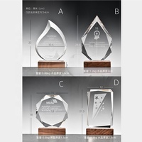 Trophée en cristal et bois en forme de goutte d'eau, avec base en bois, WTR-31, vente chaude