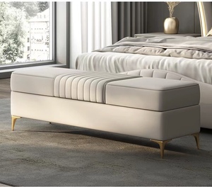 <span class=keywords><strong>Rebecca</strong></span> Ottoman moderne en cuir véritable beige 180*40*40cm avec grand rangement et couvercle relevable, table basse, tabouret pour hôtel et mobilier de maison - Product Image 4