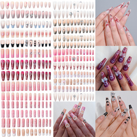 24 Pièces Ongles Press-On Courts Longs Formes Ballerine Amande Cercueil, Faux Ongles de Noël en Acrylique à Couverture Complète avec Diamants, Fournitures pour Ongles
