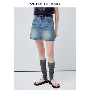 VEGA CHANG <span class=keywords><strong>Jupe</strong></span> courte <span class=keywords><strong>en</strong></span> <span class=keywords><strong>jean</strong></span> bleu <span class=keywords><strong>taille</strong></span> <span class=keywords><strong>haute</strong></span> pour <span class=keywords><strong>femme</strong></span>, ornée d'étoiles, coupe trapèze, collection Printemps - Product Image 2