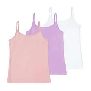 Girls Camisoles Longer Length w/Adjustable Straps Tagless Wear on Its Own Or Layering Top 3 Pack