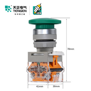 Interrupteur à bouton poussoir Tengen Mushroom Head 78mm Vert à réinitialisation automatique avec fonction de protection IP40 - Product Image 1