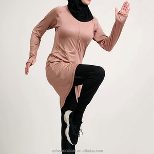 Ropa Deportiva Musulmana Modesta Personalizada OEM, Tejido de Punto, Cuello Redondo, Transpirable, con Bolsillo Cosido, Top Deportivo Informal de Manga Larga para Mujer, Hijab - Product Image 3