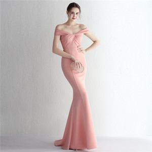 19229 #   Nuevo Vestido de Satén Delgado con Hombros Descubiertos, Largo, Estilo Cola de Pez, para Gala, Cena, <span class=keywords><strong>Boda</strong></span>, Desfile de Modelos y Eventos de Debutantes - Product Image 6