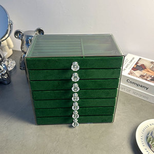 Caja de Joyería Minimalista de Plástico Verde Oscuro de Múltiples Niveles, Exhibidor Multifuncional para Pendientes y Collares, Estante de Almacenamiento - Product Image 3