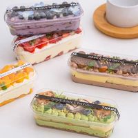 Boîte à dessert rectangulaire longue jetable en PET transparent de qualité alimentaire, résistante à la température, pour Tiramisu, Mousse, Mille Crêpes, Gâteau aux fruits