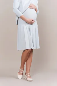 Knitwear Factory Custom Female Stretchy Flared Lady Skirts Maternity High Waist Woman Basic Versatile Knit Pleated Women's Skirt