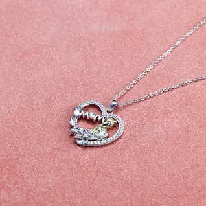 Grace Jewelry Unique Heart Shape Love Mom Flower Silver Necklace Fashion Jewelry Baby And Mother Pendant Charms For Ladies