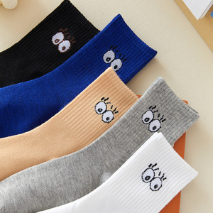Women's Crew Socks Solid Color Cute Big Eyes Breathable Sweat-Absorbing Regular Casual Socks Autumn New Style - Product Image 4