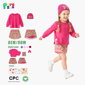 Conjunto de Roupas Esportivas Personalizadas para Crianças Puresun, Moletom com Estampa Floral 100% Algodão, Conjuntos Ativos para Meninas - Product Image 2