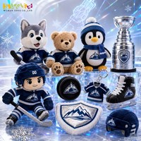Ensemble de jouets en peluche de hockey sur glace sur la montagne, avec joueurs Husky, Ours et Pingouin, en peluche douce
