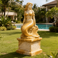 Sculpture de sirène en marbre naturel sur mesure, grande taille, sculptée à la main, statue de jeune fille de la mer en pierre pour la décoration de jardin, piscine et paysage