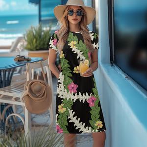 <span class=keywords><strong>Hot</strong></span> Sale Custom Fashion Aloha Hawaiian <span class=keywords><strong>Mele</strong></span> Kalikimaka Weihnachts druck Kurzarm bedrucktes Kleid mit Taschen Print on Demand - Product Image 1