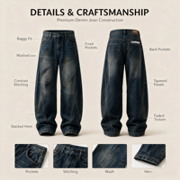 Jean en denim délavé style streetwear décontracté pour homme ; Nouvelle collection 2026 coupe droite tendance et cool