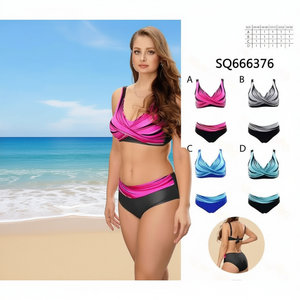 Costume da bagno intero HDJ taglie forti con controllo pancia, scollo incrociato, vita alta, colore sfumato, da donna, taglie 42 44 46 48 - Product Image 5