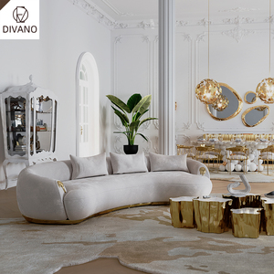 Luxury Furniture Supplier Leather Set Beige Curved High End Velvet Luxury Set DV-SOLEIL-01-BOCAS Genuine Leather Living Room Sof - Product Image 1