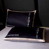 Parure de lit de luxe 4 pièces tissée style européen 200TC 40 fils/cm² bleu marine pour maison et hôtel, draps lavables en machine avec protection