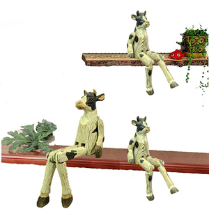 Decoración de Animales de Madera Artesanal, Figura de Madera Tallada para Estante, Animales de Granja Articulados, Vaca, Perro, Conejo, Gato - Product Image 2