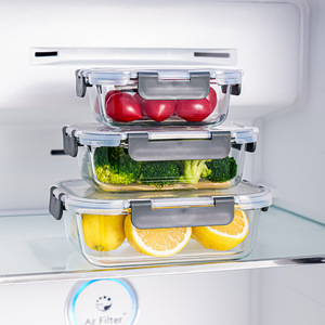 Umweltfreundliche Glas-Lunchbox Auslaufsichere Meal-Prep-Behälter Glas-Aufbewahrungsbehälter für Lebensmittel Mit Grauen Verschlussdeckeln - Product Image 1
